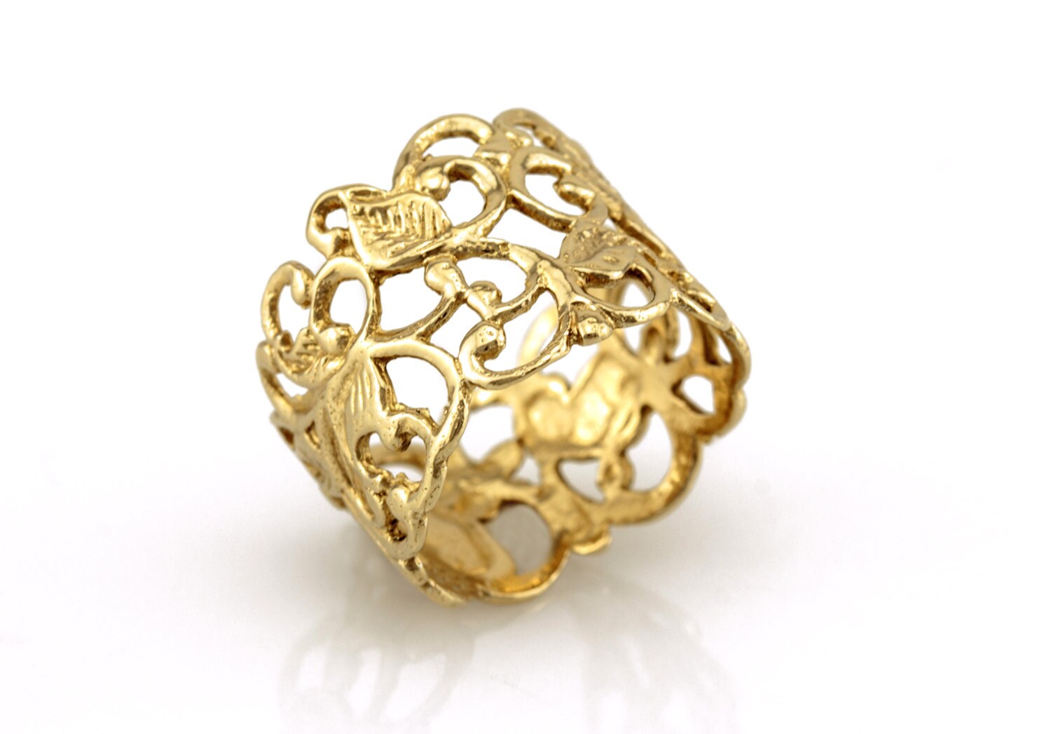 Wide Gold Lace Band Ring Lace Gold Wedding Band Womens Wide Etsy