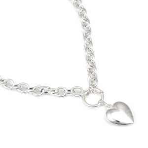 Sterling Silber chunky große Herz Verschluss Anhänger Kette Halskette für Frauen Bild 3