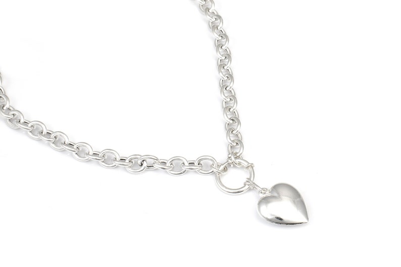 Sterling silver chunky big heart lock pendant chain necklace for women image 3