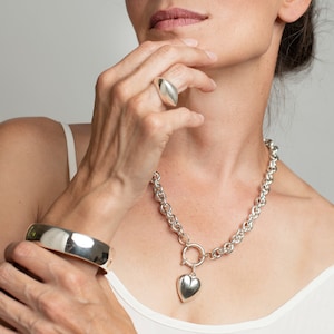 Wide chunky silver bangle bracelet - Simple & elegant minimalistic jewelry