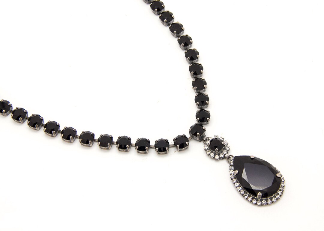 Black Swarovski Necklace, Gothic Bridal Necklace, Swarovski Pendant