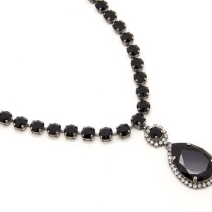 Black Swarovski Necklace, Gothic Bridal Necklace, Swarovski Pendant Necklace, Black Crystal Necklace, Teardrop Pendant, Layering Necklace