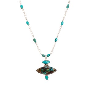 African Turquoise Necklace, Turquoise Jewelry, Blue Beaded Stone Necklace For Women, Unique Boho Necklace, Short Sterling Silver Necklace