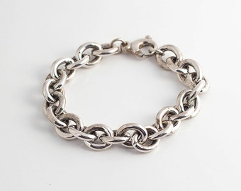 Cuban Link Bracelet, Unisex Silver Chain Bracelet, Chunky Silver Bracelet, Wide Chain Bracelet, 925 Silver Bracelet, Stacking Bracelet,