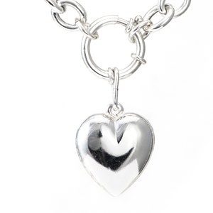 Sterling silver chunky big heart lock pendant chain necklace for women image 7