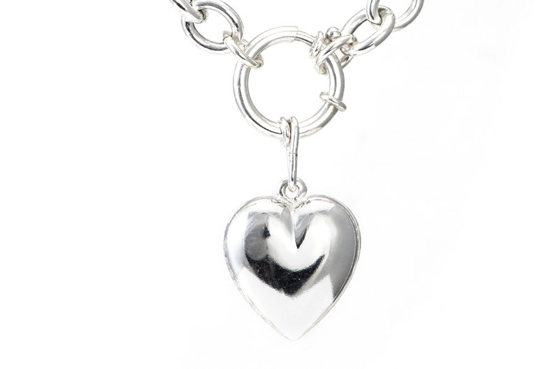 Sterling Silber chunky große Herz Verschluss Anhänger Kette Halskette für Frauen Bild 7
