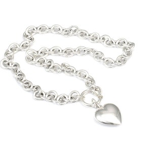 Sterling silver chunky big heart lock pendant chain necklace for women image 4