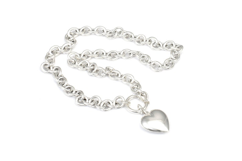 Sterling Silber chunky große Herz Verschluss Anhänger Kette Halskette für Frauen Bild 4