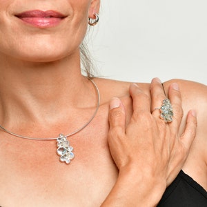 Sterling silver statement jewelry set with aquamarine and moonstone stones pendant holiday collection image 3