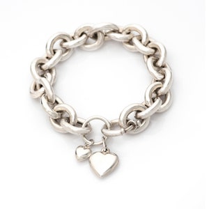 Rolo Chain Heart Bracelet, Statement 925 Silver Bracelet, Silver Chunky Bracelet, Everyday Bracelet, Heart Charm Bracelet, Mom Jewelry Gift