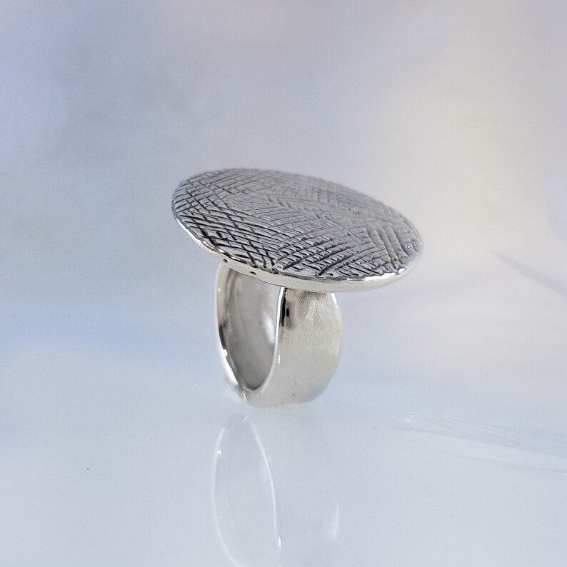 Flat Top Sterling Silver Statement Boho Ring, Electroforming Unique Handcrafted piece of jewelry image 4