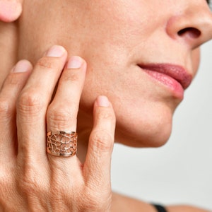 14k gold lace ring with a matt finish - Adjustable between size 5-8 -gift for her- Anniversary gift-geometric ring -christmas gift