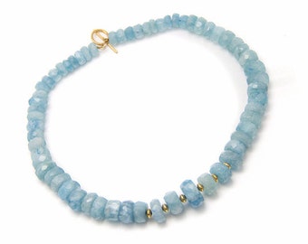 Choker Aquamarin Halskette, März Birthstone Schmuck, Blaue Edelstein Halskette, Choker Perlen Halskette für Frauen, Zierliche Halskette für Frauen
