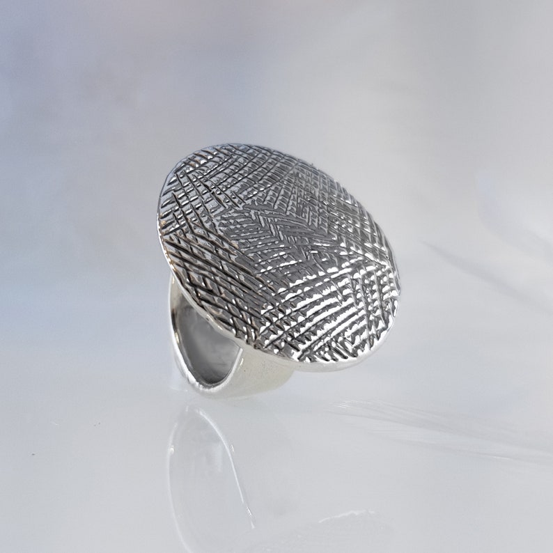 Flat Top Sterling Silver Statement Boho Ring, Electroforming Unique Handcrafted piece of jewelry image 2