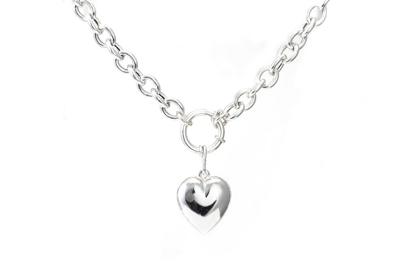 Sterling Silber chunky große Herz Verschluss Anhänger Kette Halskette für Frauen Bild 5
