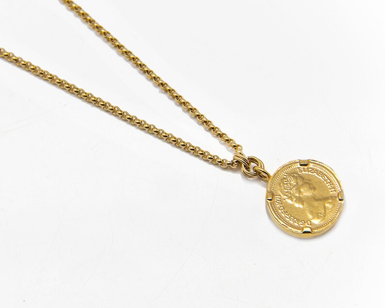 boho chic long chain necklace with a coin gift idea for her Long Gold coin necklace
