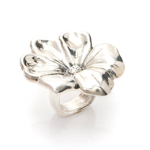 Big Flower Silver Boho Ring,  Lightweight Handcrafted Ring, Chunky Statement Wide Handmade Ring.