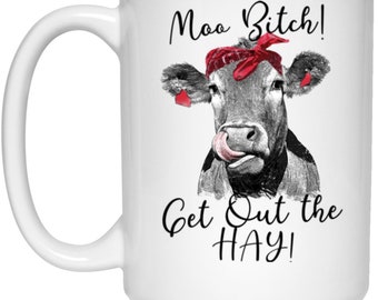 Ceramic Present for Music Lover Floral Crown Animal Novelty Item Gift for Friend 11 oz Moo Bitch Get Out the Hay Cow Mug