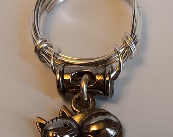 Dainty Silver Cat Charm Ring/Cute Kitty Jewelry for Cat Lovers