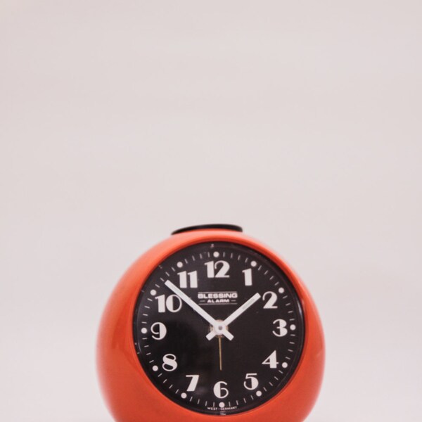 Blessing vintage winding alarm clock West Germany mid century 60s, space age, Mid century clock, Orange Alarm Clock