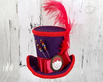 Purple and Red Dragonfly Cameo Empress Collection Large Mini Top Hat Fascinator, Alice in Wonderland, Mad Hatter Tea Party, Derby Hat