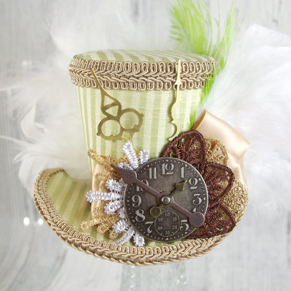 Light Green Striped Clock and Filigree Steampunk Medium Mini  display picture 3