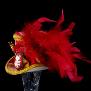 Red and Gold Plaid Flower Cameo Medium Mini Top Hat Fascinator, Alice in Wonderland, Mad Hatter Tea Party, Derby Hat image 5