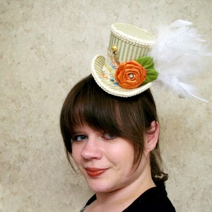 Red and Gold Plaid Flower Cameo Medium Mini Top Hat Fascinator, Alice in Wonderland, Mad Hatter Tea Party, Derby Hat image 6