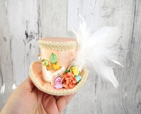 Peach and Cream Paper Flower Small Mini Top Hat Fascinator  display picture 2