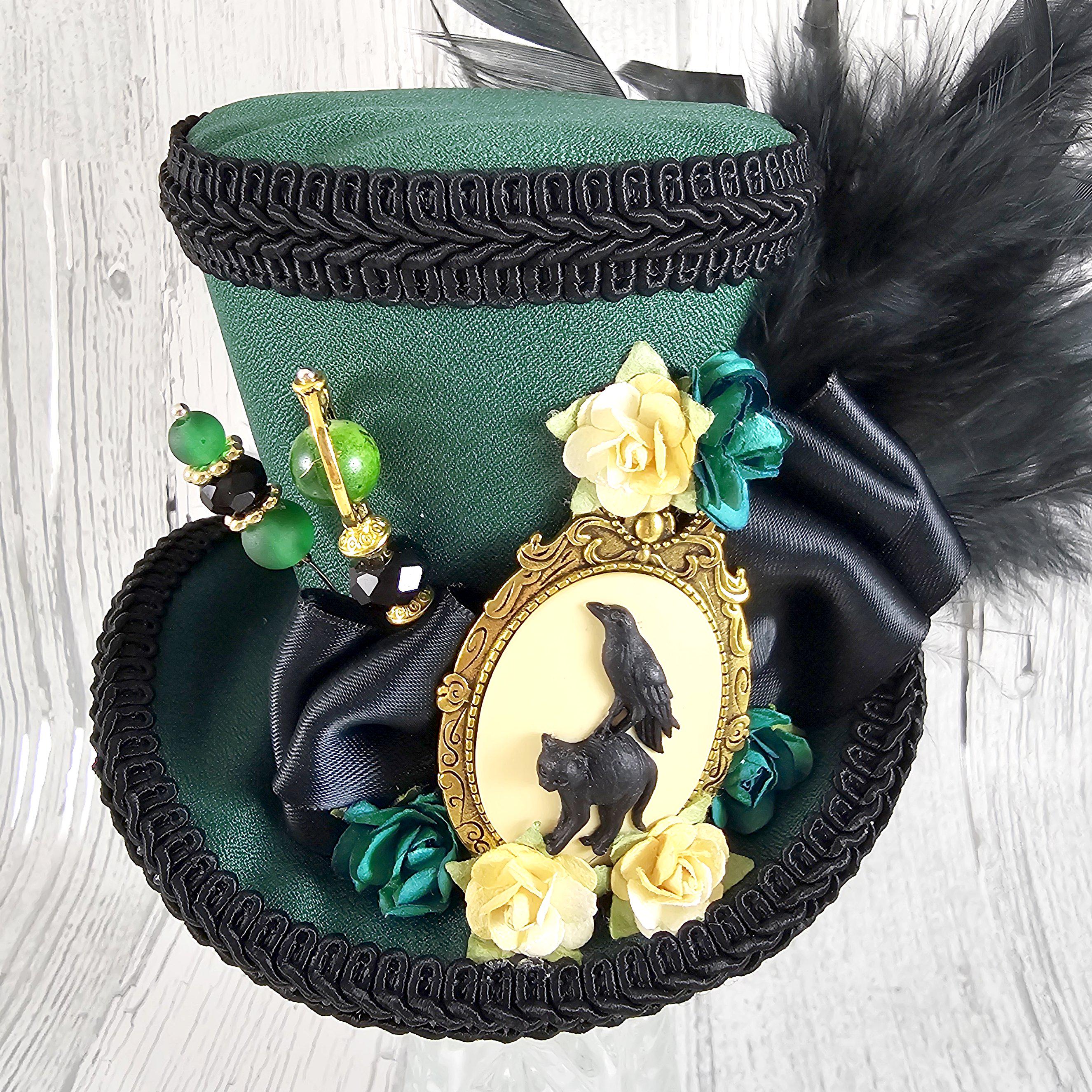 Elegant Black Hat with Artistic Green Pattern Black Straw Boater Hat for Women with Green Silk Band – What  main image 4