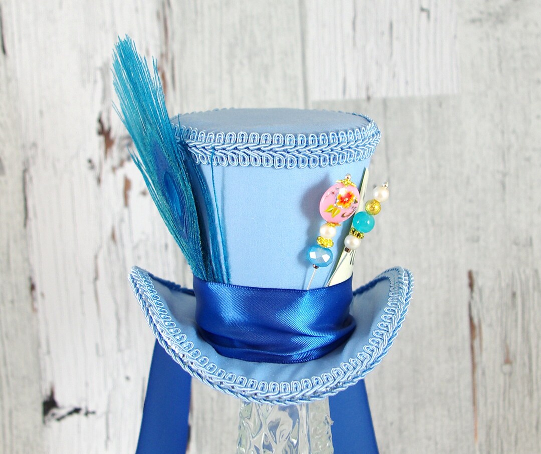 Blue on Blue Mad Hatter Style Medium Mini Top Hat