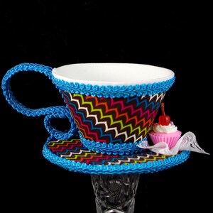 Rainbow, Aqua, and Brown with Cupcake and Cookie Tea Cup Fascinator Hat, Alice in Wonderland Mad Hatter Tea Party, Derby Hat image 5