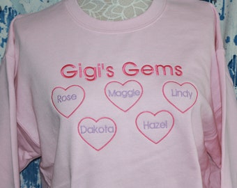 Sudadera Gigi personalizada - Camisa de abuelo - Sudadera Nanna - Camisa de abuela - Bordado personalizado - Nombres de nietos en sudadera