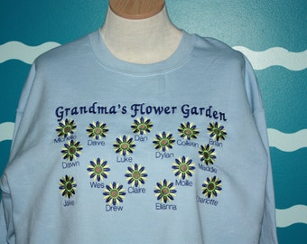 Custom Embroidered grandparent sweatshirt - Gigi's flower garden crew sweatshirt - grandpa, gammie, gigi, PopPop, granny, poppy sweatshirt