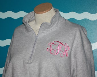 Ladies Monogram Quarter Zip Jacket - Ladies Monogrammed Sweatshirt - personalized ladies jacket - light weight
