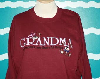 Personalized Grandma Shirt - Bear Crew Neck Sweatshirt - Grandparent Shirt - Plus Size - Custom Embroidery