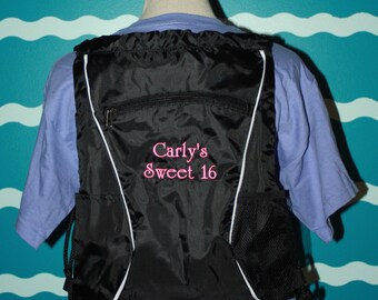 Birthday Party Cinch Sack - Custom Text Cinch Sac - Drawstring Bag Personalized - Sweet 16 - Sportsbag - Cinch Sak Embroidered - School Bag