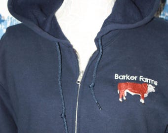 Sudadera con capucha y cremallera completa de granja de vacas Hereford personalizada - Sudadera personalizada - Sudadera con capucha de granja de ganado - Sudadera de granja bordada