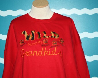 Grandparents Shirt - Wild About My Grandkids Embroidered Hooded Sweatshirt - Personalized Grandkids Names Shirt - Grandkids GIft