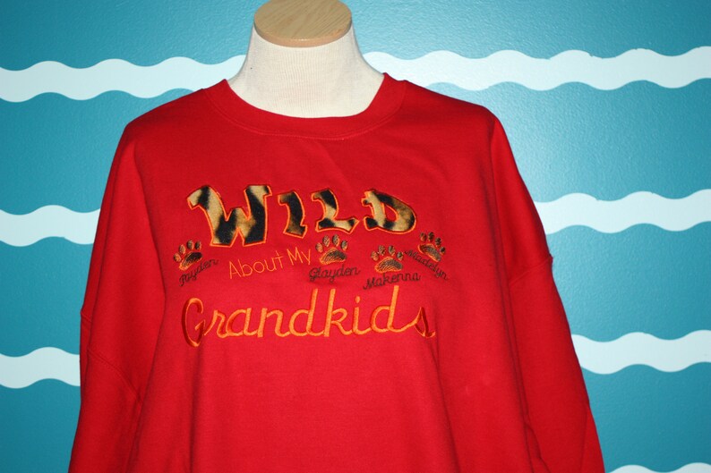 Grandparents Shirt Wild About My Grandkids Embroidered Hooded Sweatshirt Personalized Grandkids Names Shirt Grandkids GIft image 1