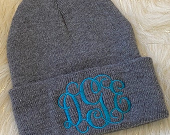 Monogrammed Cuffed Stocking Cap - Winter Hat - Personalized Hat