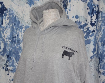 Black Heifer Farm Hooded sweatshirt - Personalized hoodie sweatshirt - Custom Cattle Farm hooded sweatshirt - Embroidered Farm Sweatshirt