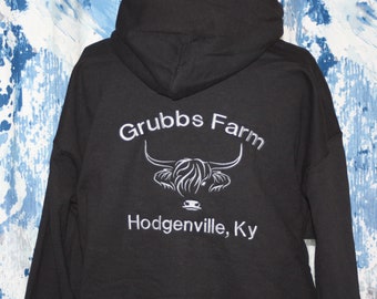 Custom Highland Cattle Hooded Sweatshirt - Personalized Hoodie Sweatshirt - Cattle Farm Hooded Sweatshirt - Embroidered Farm Sweatshirt