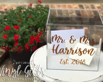 Personalized DECAL for Acrylic Wedding Card Box with Lid | Money Box Decal| Card Holder Decal