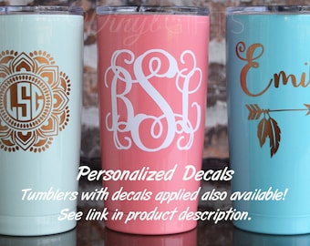 Mandala Monogram Decal / Vine Monogram Decal / Name and Feather Decal / Yeti Decal / SIC Decal / 20 ounce decal