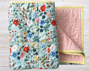 Rifle paper co floral quilted heirloom playmat / blanket / stroller / carseat whole cloth quilt