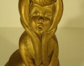 Chalkware Caroler Gold Paint Chalk Christmas Caroler Figurine Statue Young Girl Bustle Dress Singing Victorian Christmas Decorations Decor
