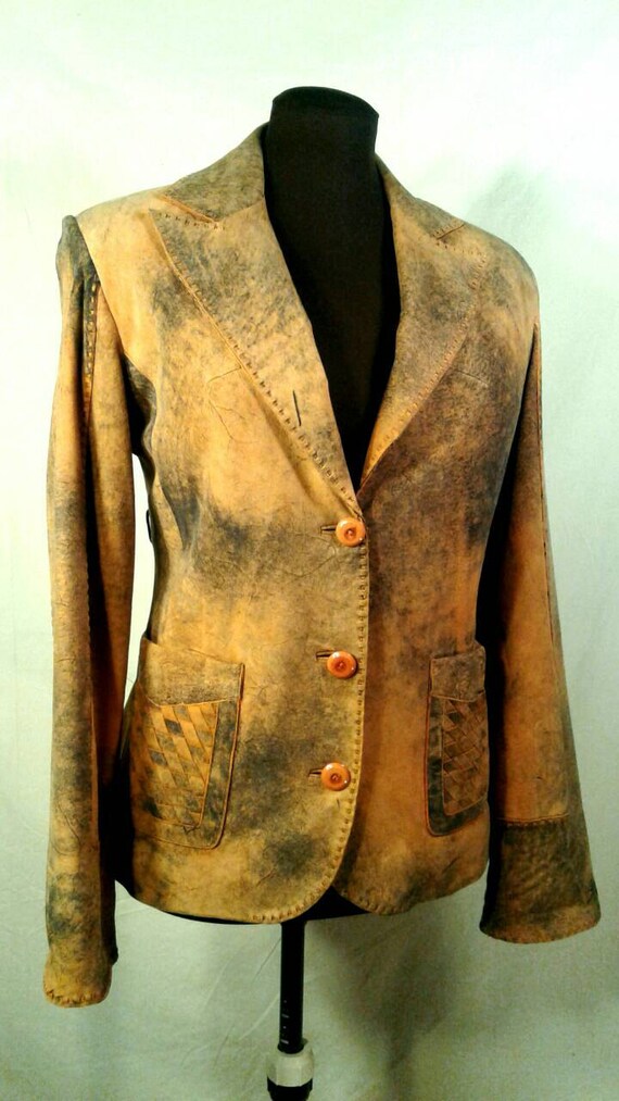Gian Mori Suede Buckskin Leather Jacket Distressed Dyed Blue Etsy