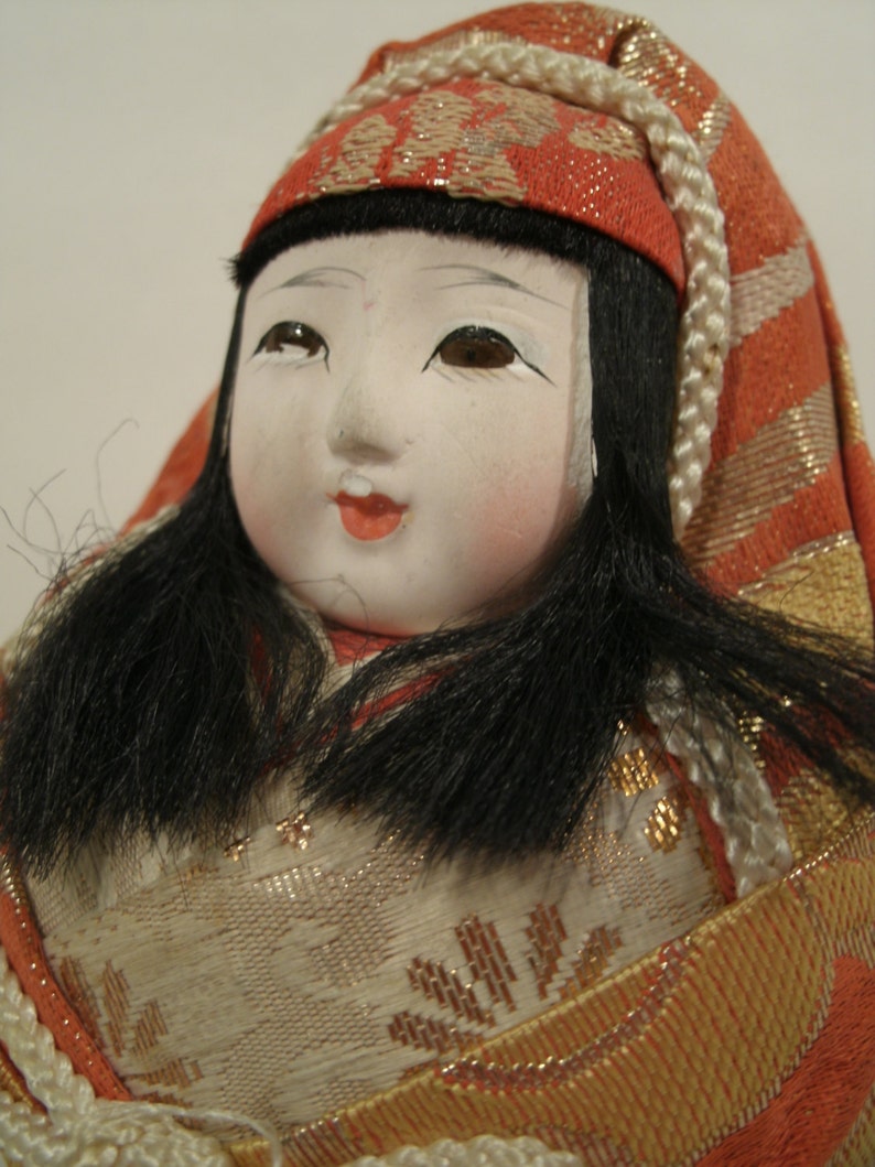 Japanese Bisque Doll Hand Painted Face Silk Kimono Metallic Etsy