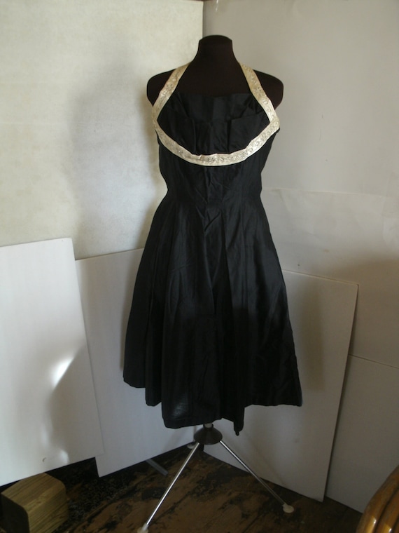 1950's Natlynn Originals Black Halter Dress With S
